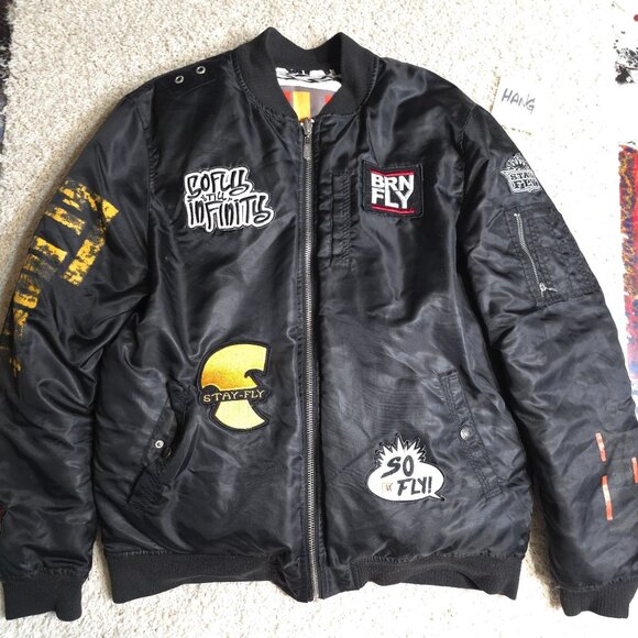 Born Fly Logo Puffer Jacket Size XL Reversible Black And White Flyest By Nature - Picture 1 of 15